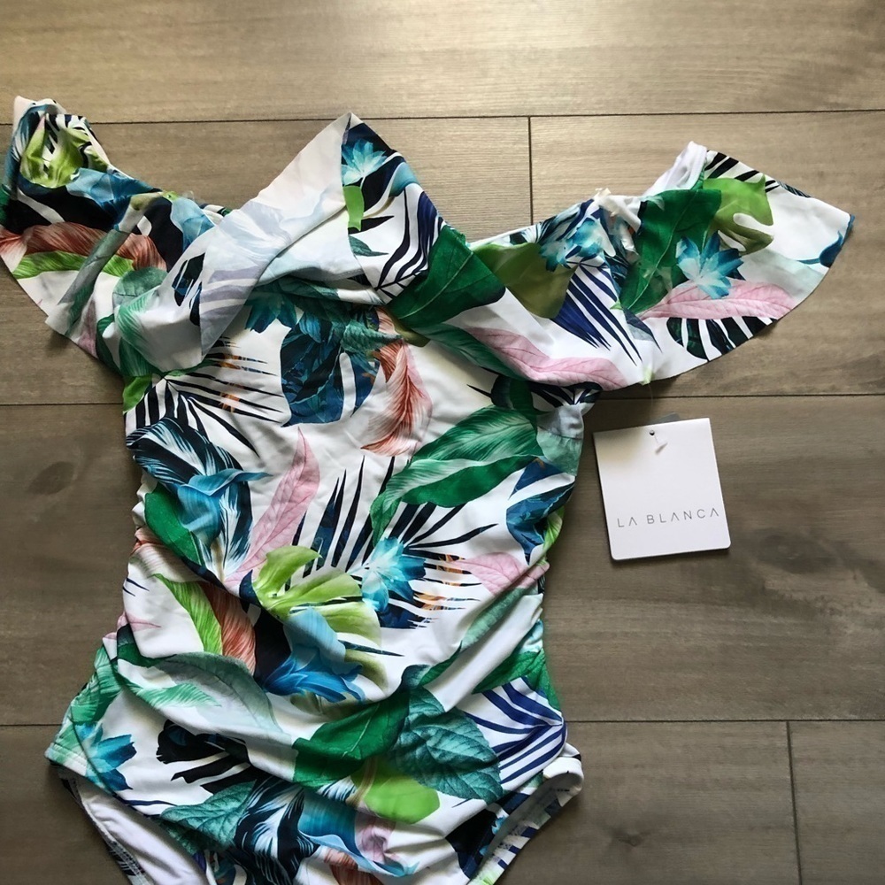 La Blanca Floral Off Shoulder One Piece Swimsuit 6 - Picture 6 of 16